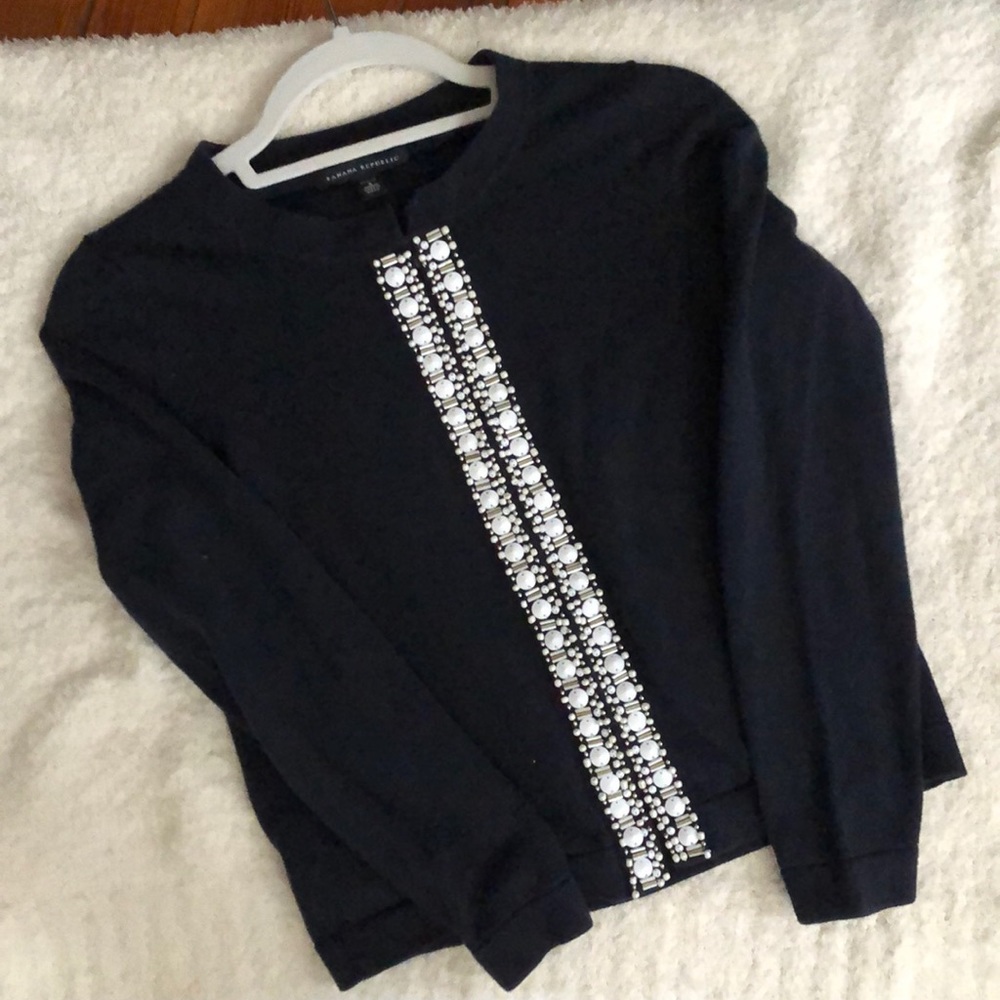 Banana Republic navy, jeweled cardigan